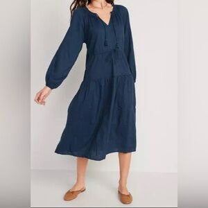 NWT Old Navy Waist-Defined Embroidered Long-Sleeve Midi Dress XXL boho peasant